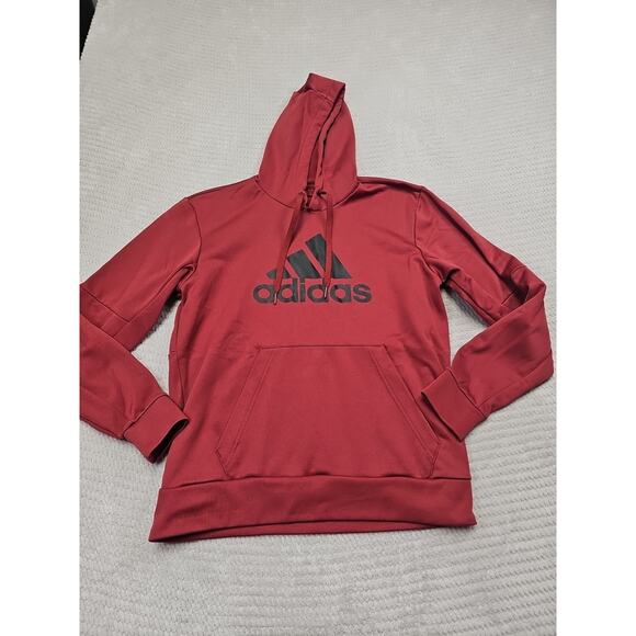 Adidas Sweatshirt Mens Medium Brick Red Hooded Pullover Aeroready Performance - Picture 1 of 8